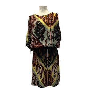 Donna Morgan Multicolor Aztec Print Cold Shoulder Dolman Sleeve Dress – Size 12